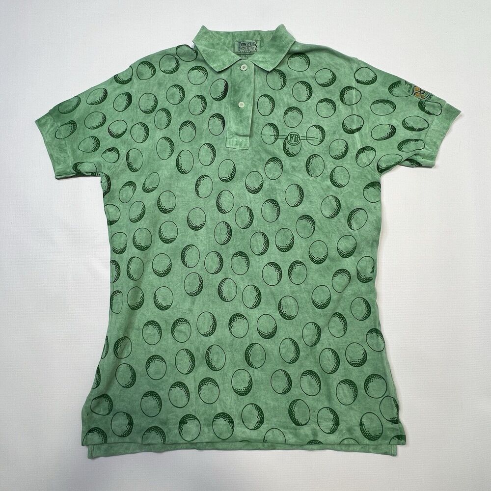 Fairway Blues Polo Shirt Mens Small Green Golf Ball All Over Print Made In USA